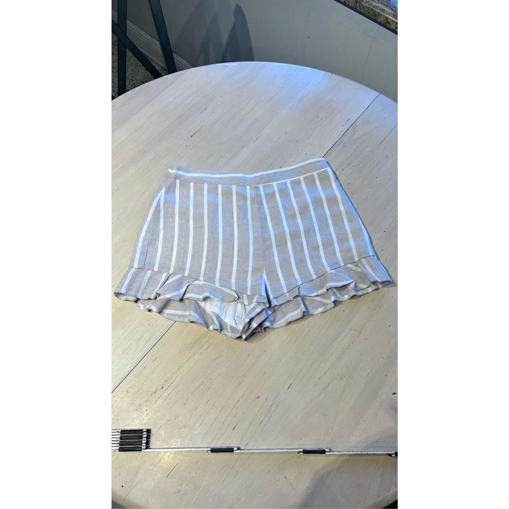 AFTER MARKET STRIPE LINEN BLEND RUFFLE TRIM SHORTS WOMENS SIZE M